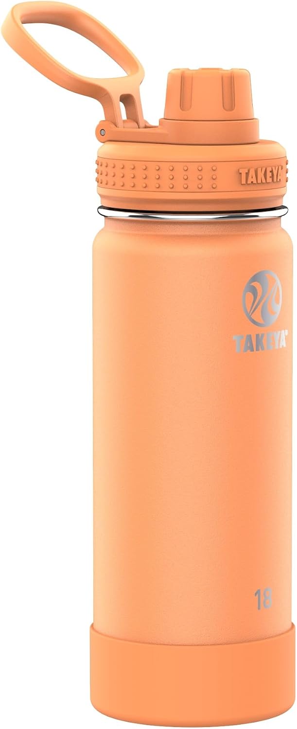 Takeya Actives Stainless Steel Water Bottle, Insulated Spout Lid, Keeps Drinks Cold 24 Hrs, Leakproof, Durable, Dishwasher Safe, Ideal for Gym, Travel, Fits Most Cup Holders, 24 oz/Lilac