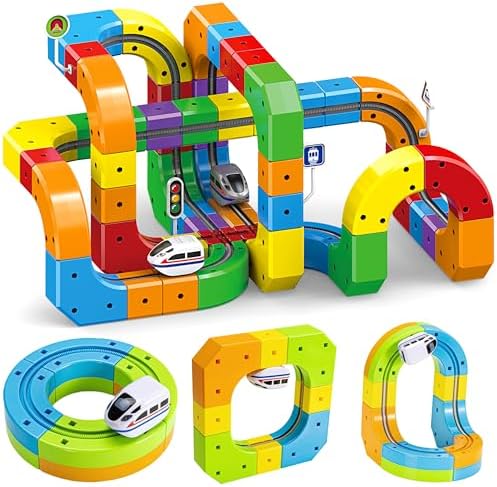 Electric Train Set for Kids Ages 3-8 - Modular 3D Flexible Race Track Building Toy with Gravity-Defying 360° Movement, STEM Learning Fun Gift (66 pcs Starter Set)