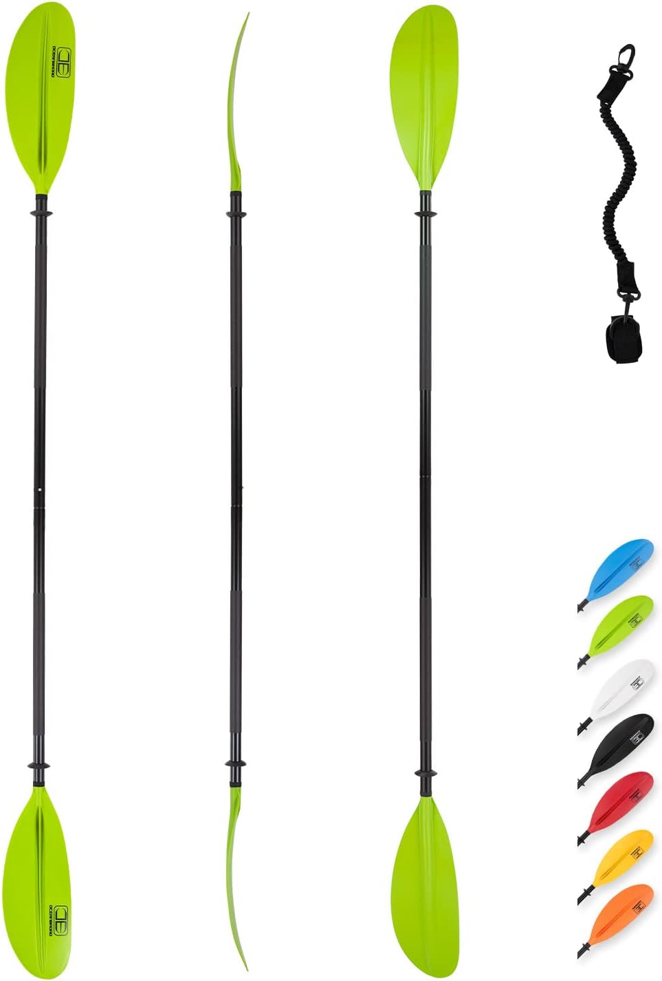 OCEANBROAD Kayak Paddle 86in/218cm, 90.5in/230cm, 95in/241cm Alloy Shaft Kayaking Boating Canoeing Oar with Paddle Leash