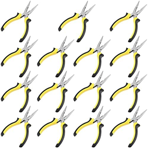SINJEUN 15 Pack 6 Inch Needle Nose Pliers with Cutter, Insulated Handle Side Cut for Bending and Cutting, Long Reach
