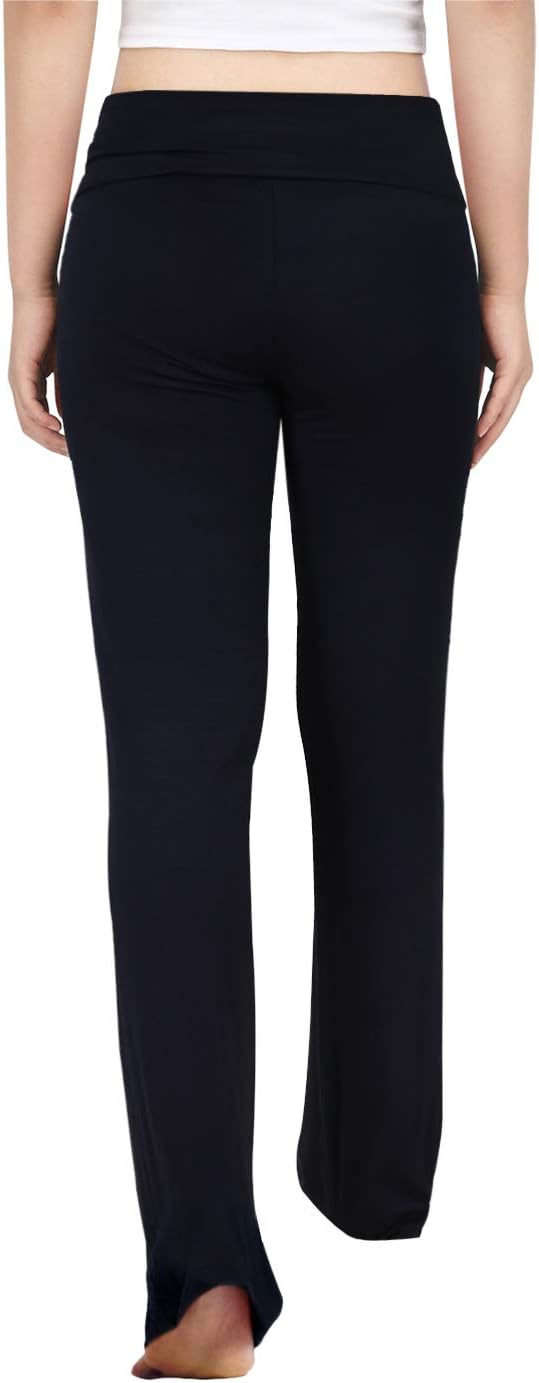 HDE Women's Color Block Fold Over Waist Yoga Pants Flare Leg Workout Leggings