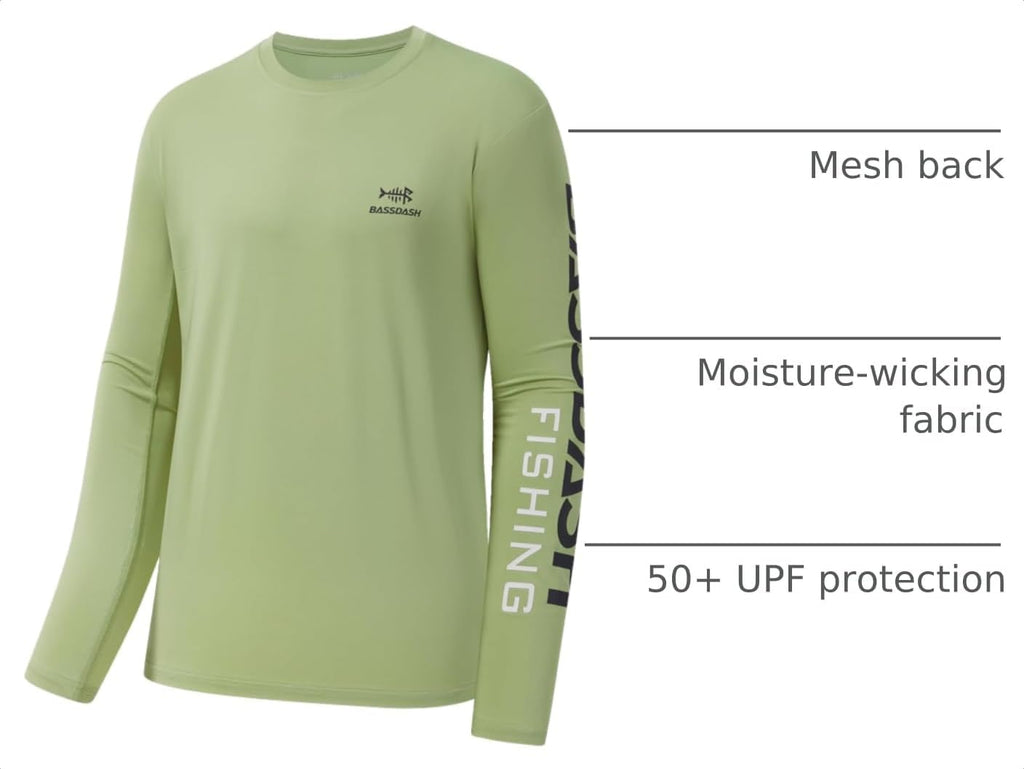 BASSDASH Fishing T Shirts for Men UV Sun Protection UPF 50+ Long Sleeve Tee T-Shirt