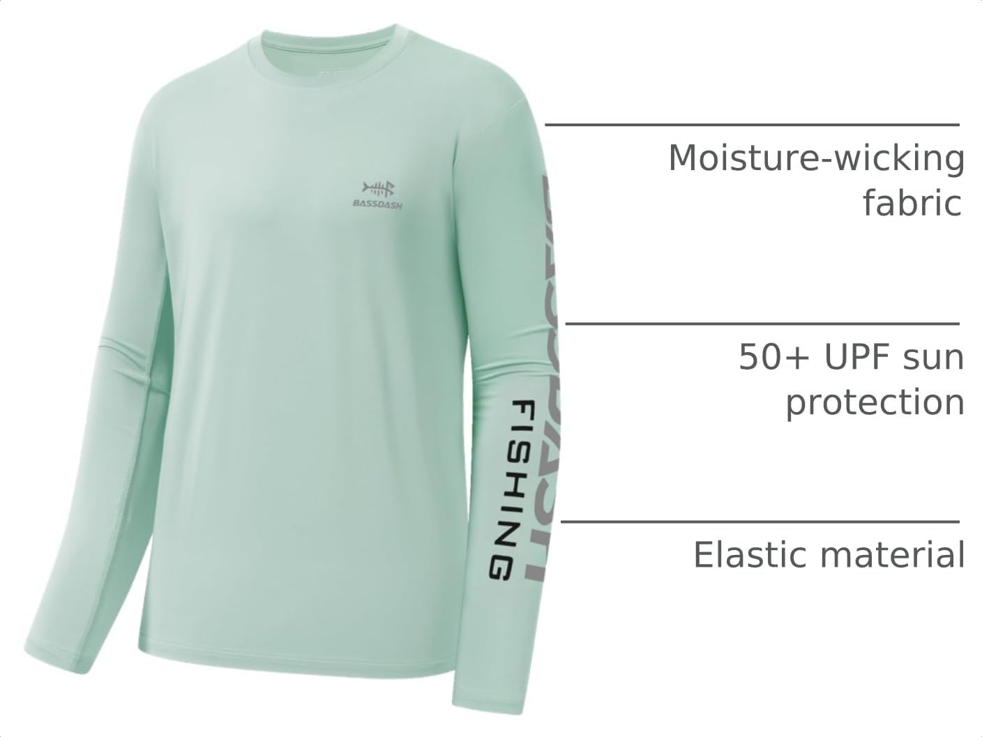 BASSDASH Fishing T Shirts for Men UV Sun Protection UPF 50+ Long Sleeve Tee T-Shirt