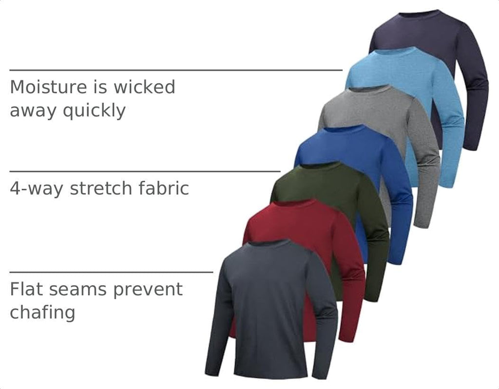 OYGSieg 6/7 Pack Men's Quick Dry Long Sleeve UPF50+ Sun Shirts