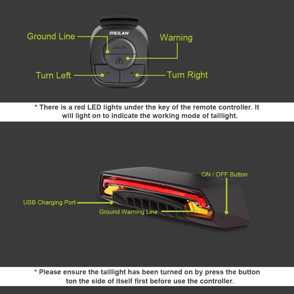 MEILAN X5 Smart Bike Tail Light with Turn Signals and Automatic Brake Light Wireless Remote Control Bike Rear Light Back USB Rechargeable Safety Warning Cycling Light Fits on Any Road Bicycle