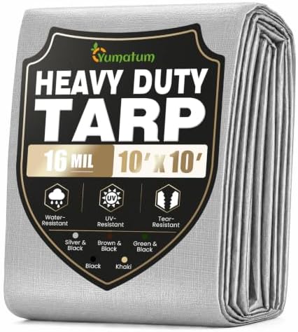 16 Mil 10x10 FT Heavy Duty Waterproof Tarps for Outdoor, Silver