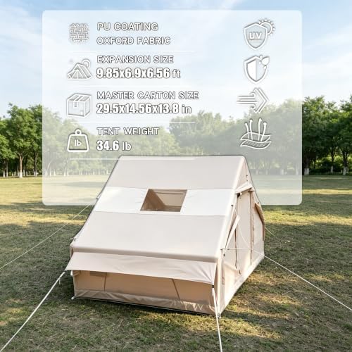 4-Person Inflatable Camping Glamping Tent, 9.8'x6.9' 6.6ft Height