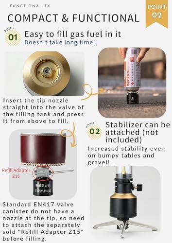 CAMPINGMOON Refillable Gas Canister Empty Pocket Tank for Gas Lantern Backpacking Camping 15g Black BKTC-15
