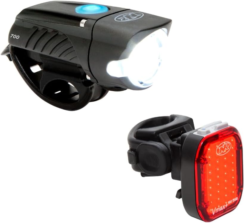 NiteRider Swift 700 + Vmax+ 180 Front & Rear Bike Light Combo | 700 Lumen Front & 180 Lumen Rear Lights | USB-C Rechargeable, Lightweight IP64, 12 Total Modes for Bike Safety, Commuting, Night Riding