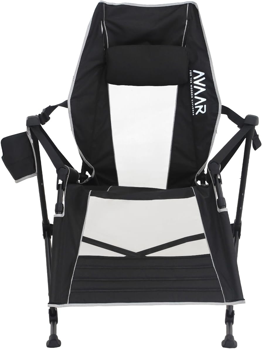 Go-Horizon Hammock Swinging Camping Chair for Adults up to 400bs,Full Lie-Flat Folding Chair with Footrest,Adjustable Headrest,Cup Holder & Carry Bag for Camping,Fishing,Beach,Patio—Black