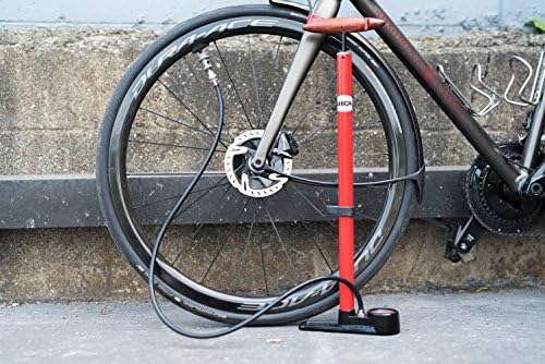 SILCA Pista Floor Pump Red with Black Single Sided Base and SILCA Presta Chuck and Threaded Schrader Chuck