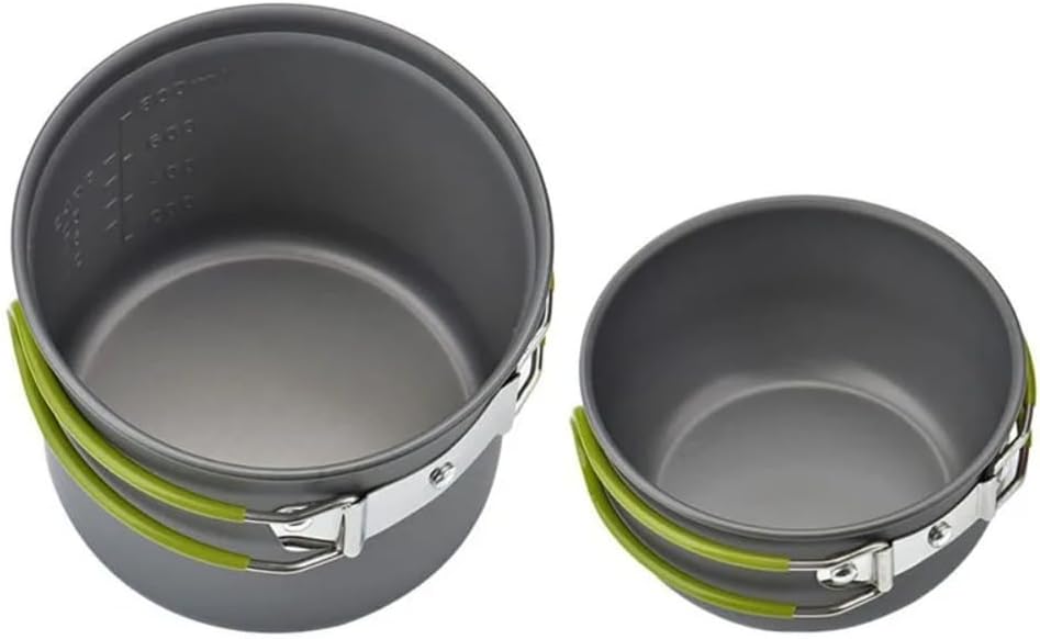 Peidesi Camping Cookware Mess Kit, Portable Camp Stove Pots and Pans Set, Carabiner, Folding Knife, Fork Spoon Kit, Carry Mesh Bag, for Backpacking