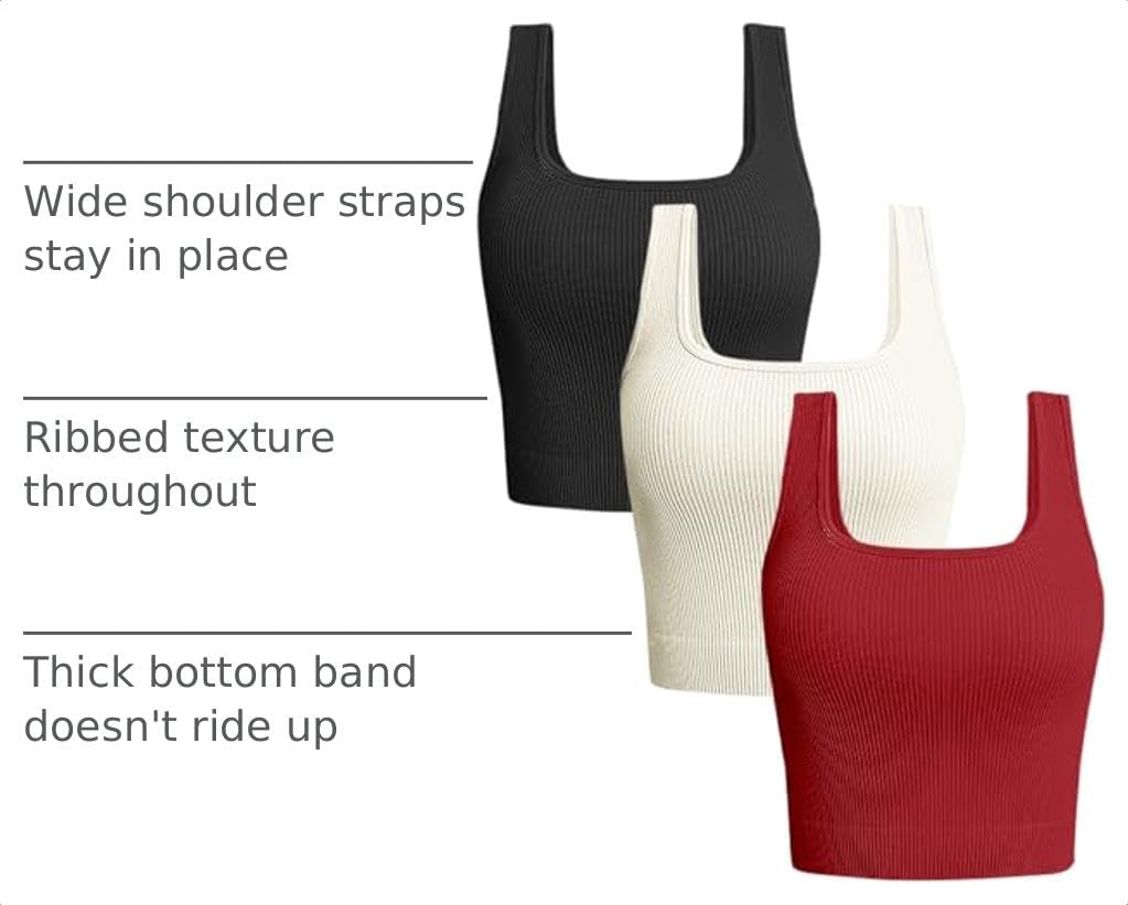 OLCHEE Womens 3 Pack Crop Tank Tops Sleeveless Square Neck Workout Top