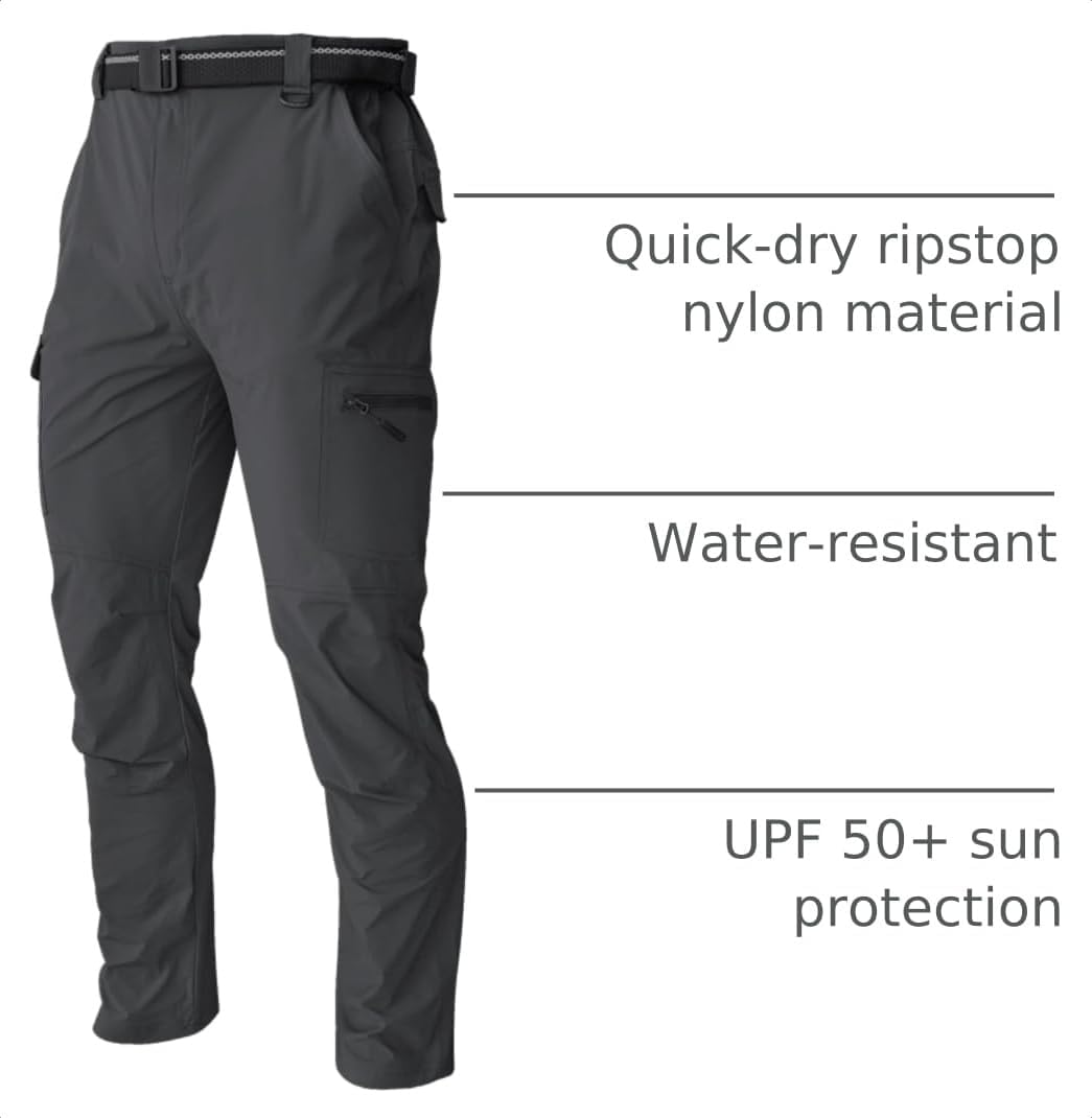 Men's Cargo Work Hiking Pants Lightweight Water Resistant Quick Dry Fishing Travel Camping Outdoor Breathable Multi Pockets
