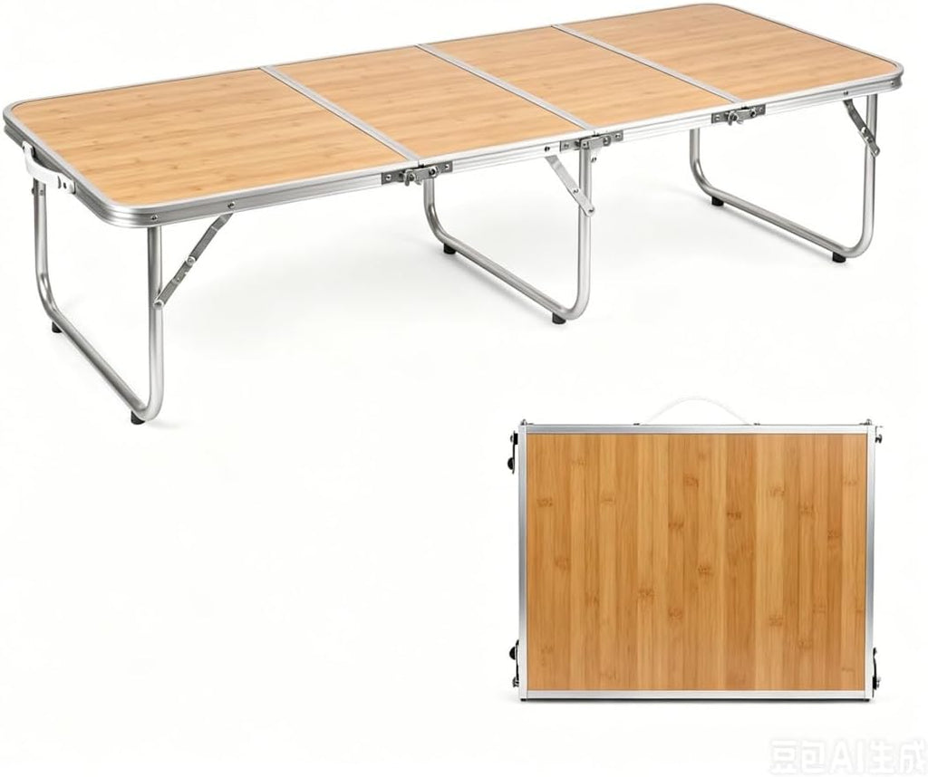 Moosinily Small Camping Table 4FT Folding Picnic Table Foldable Low Camp Table Portable Short Aluminum Outdoor Short Floor Beach BBQ Travel Yellow 47.2×15.7 inch