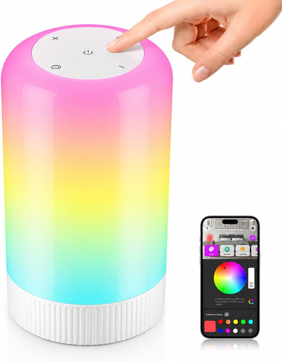 RGBICWW Smart Table Lamp, Touch Bedside Lamp with App Control, LED Desk Lamp with Music Sync, 30+ Scenes & 16M Colors, Color Changing Lamp for Bedroom Living Room Gaming Dimmable Night Light, White