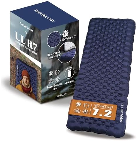TREKOLOGY Sleeping Pad for Camping– Ultra-Lightweight, 4" Thick Camping Mat with 7.2 R-Value for All Seasons (Blue)