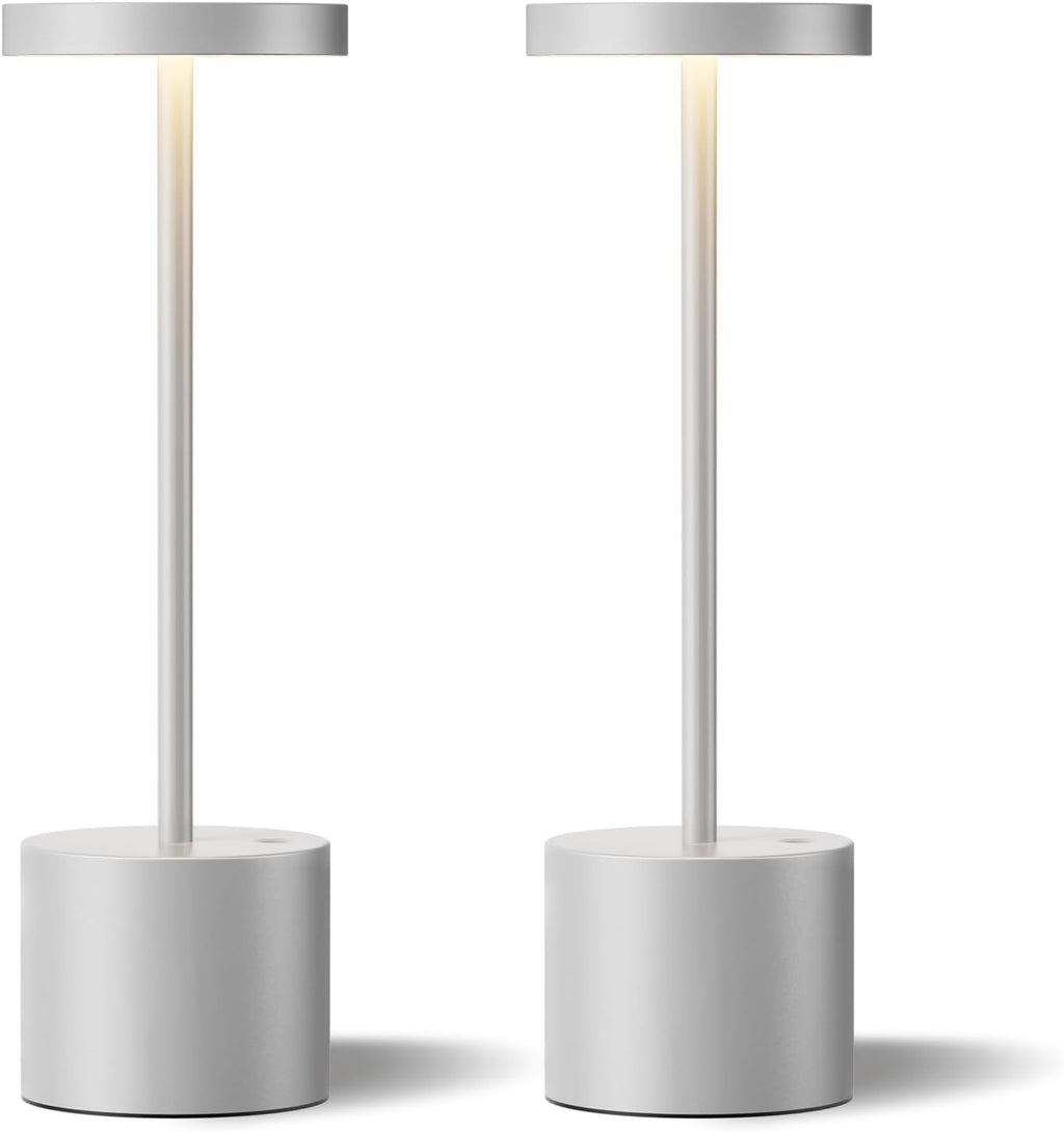 Kakanuo Silver Gray Cordless Lamp Set, Rechargeable Lamp, 3 Color Temperature, LED Outdoor Wireless Lamps, Battery Operated Lamps, Stepless Dimmable, Touch Control