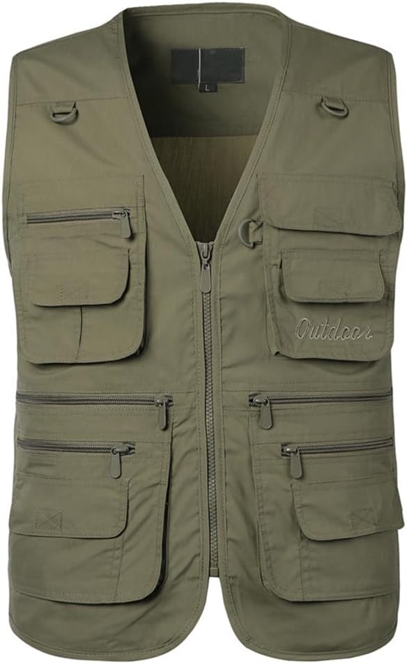 PASOK Men's Work Fishing Vests Lightweight Safari Travel Hunting Waistcoat With Multi-Pockets