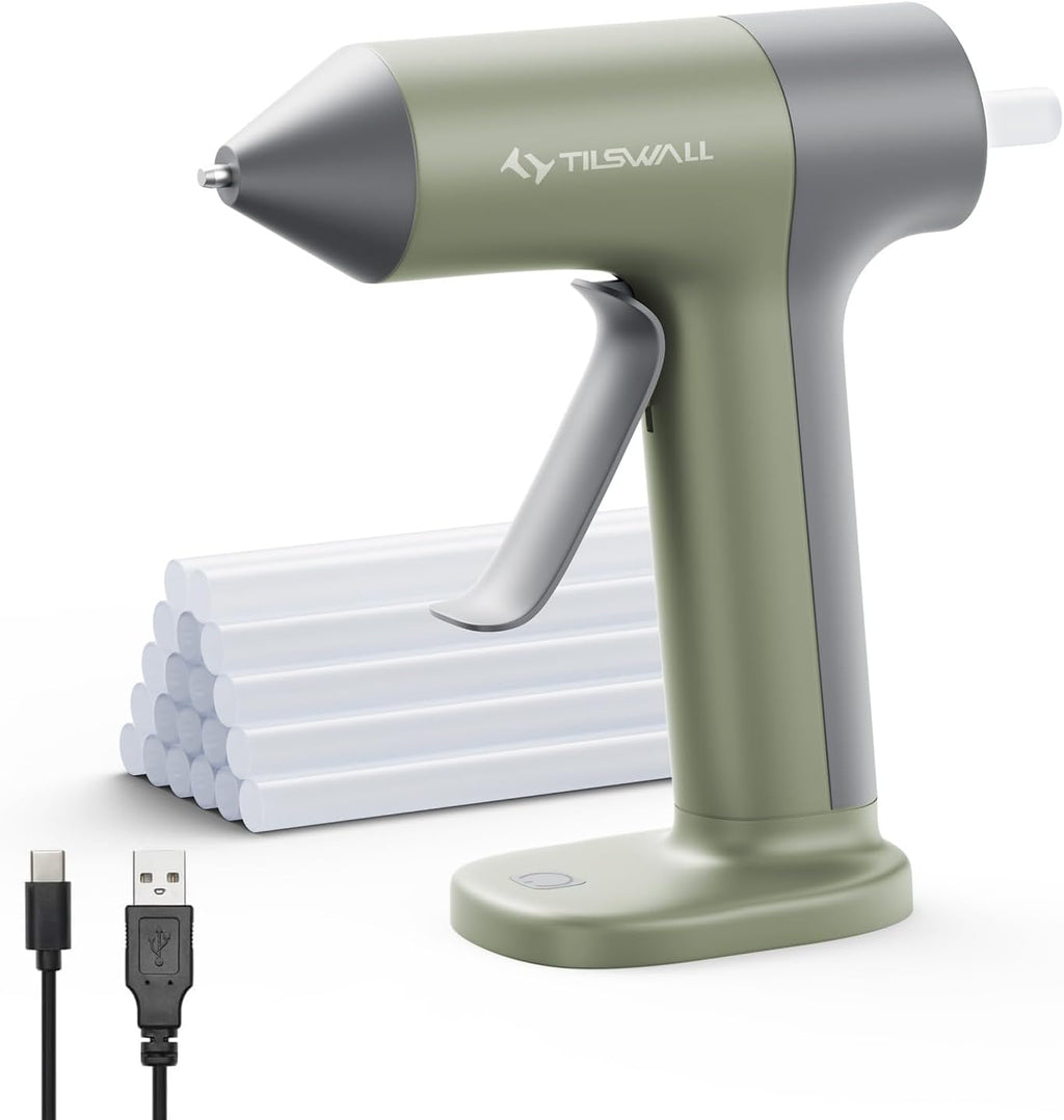 Tilswall Cordless Hot Glue Gun W106 with 30s Fast Preheating Olive Green