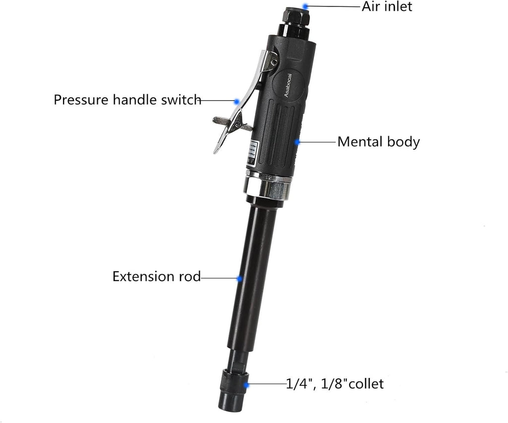 Extra Long Extension 1/4" and 1/8" Straight Air Die Grinder, High Speed Extended Long Shaft Air Die Grinder Tool
