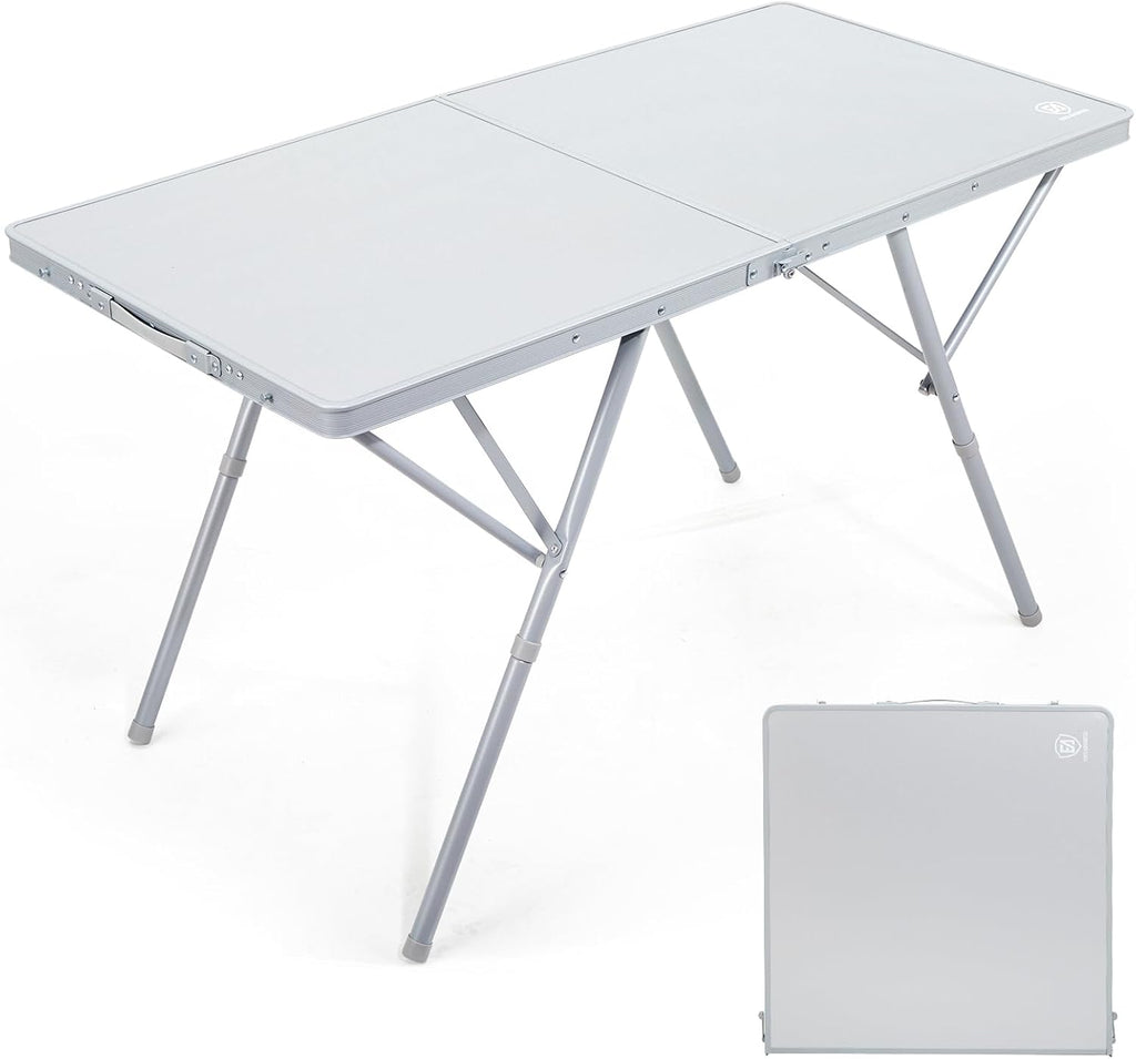 EVER ADVANCED Camping Table, Fold up Lightweight, 4-6 Person Portable Roll up Aluminum Table with Carry Bag for Outdoor, White
