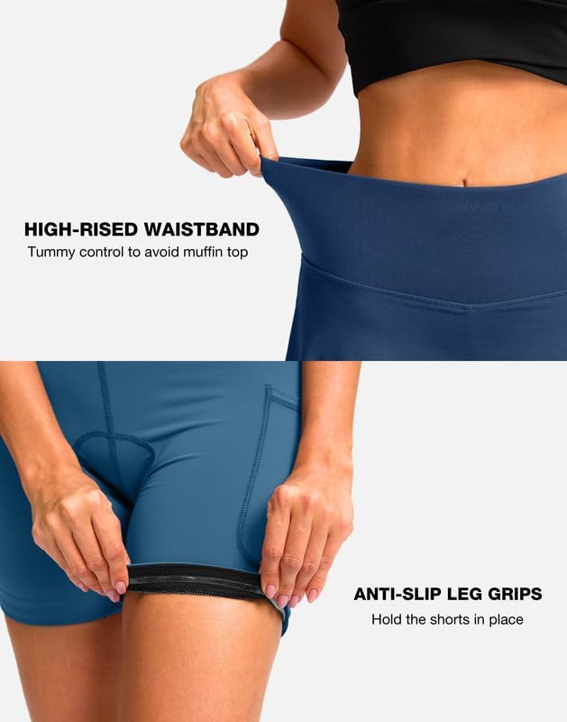 Women's Cycling Skirts 4D Padded Bike Shorts with Pockets High Waist Biking Skort for Road Mountain Bicycle Riding