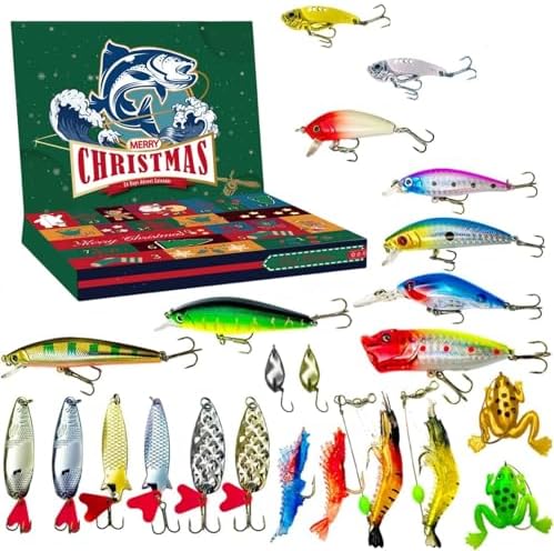 Advent Calendar Fishing Countdown 24 Days Fishing Lures Set for Fisher Adult Men Surprise Gift for Father, Grandpa