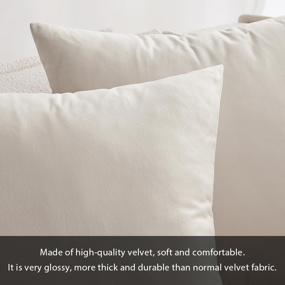 MIULEE Velvet Throw Pillow Covers 18x18 Inch Pack of 2 Cream White