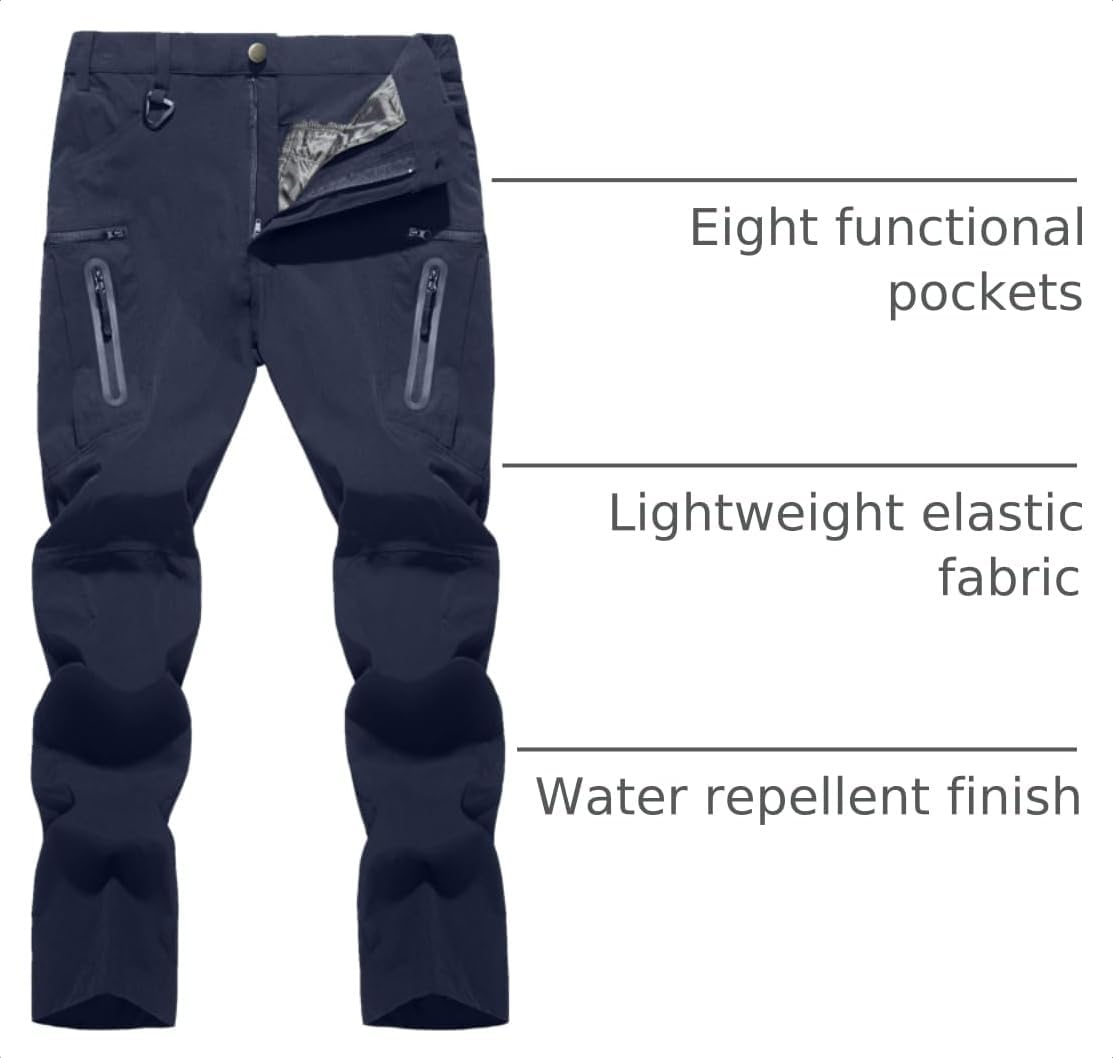 TACVASEN Men's Lightweight Hiking Tactical Pants Waterproof Quick Dry Cargo Work Rain Outdoor Pants 8 Pockets