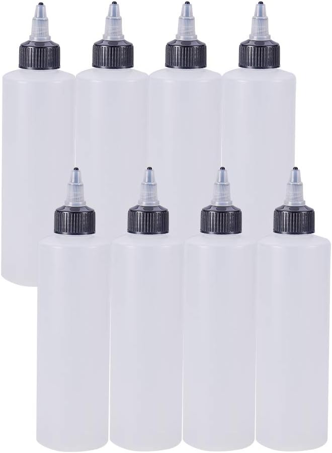 BENECREAT 8Pack 7.8 Ounce Plastic Squeeze Dispensing Bottles with Black Twist Cap, Open/Close Nozzle - Good For Crafts, Art, Glue, Multi Purpose
