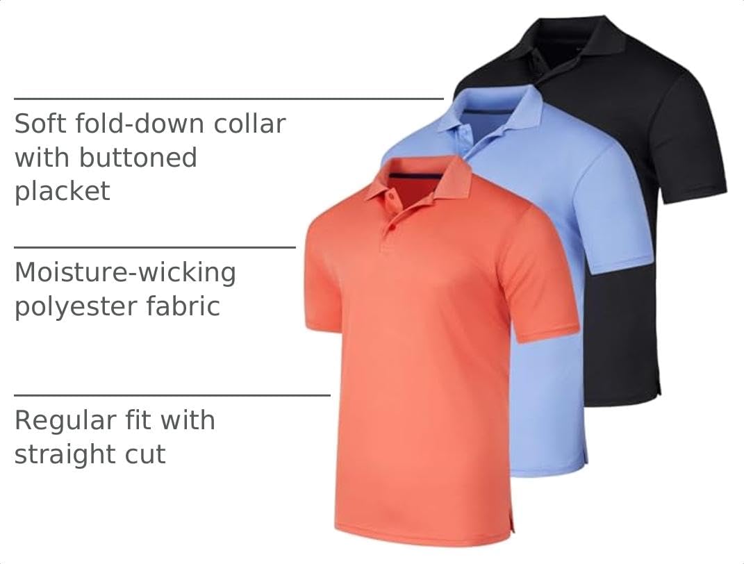 3 Pack Men's Short Sleeve Golf Polo Collared Athletic Tennis Shirt Casual