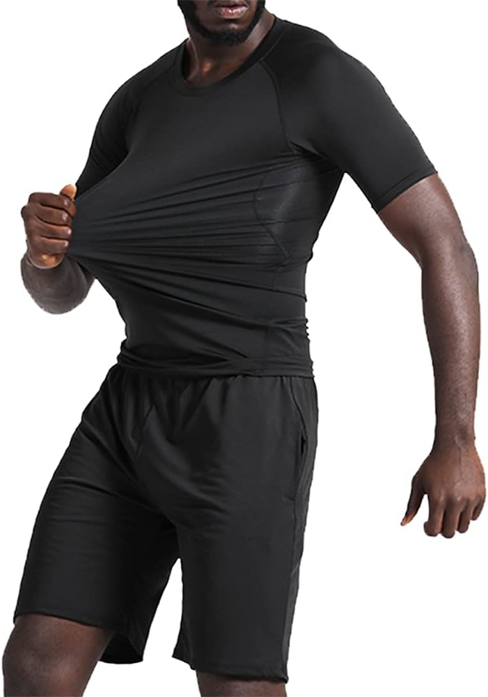 BUYJYA 5Pcs Men's Compression Pants Shirt Top Long Sleeve Jacket Athletic Sets Gym Clothing Mens Workout