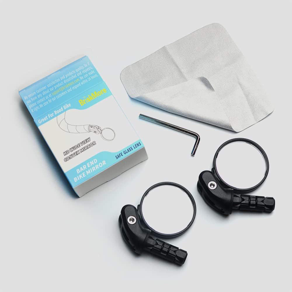 BriskMore Bike Mirrors,Bike Bar End Mirror, HD Glass Convex Lens Bicycle Rearview Mirror, Safe Cycling Rearview Mirror, Easy to Install