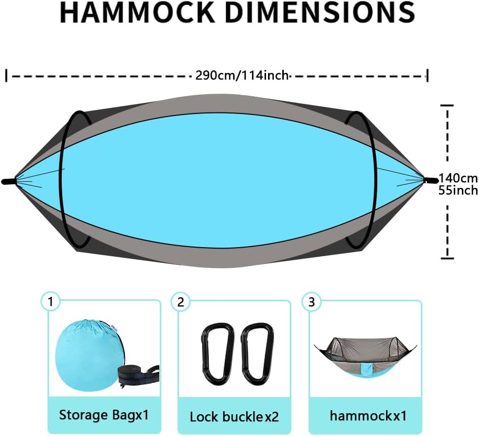 Camping Hammock with Mosquito Net - Double & Single Portable Hammocks with 2 Tree Straps, Lightweight Hammock Tent for Outdoor Camping, Hiking, Backpacking, Beach & Backyard (Blue)