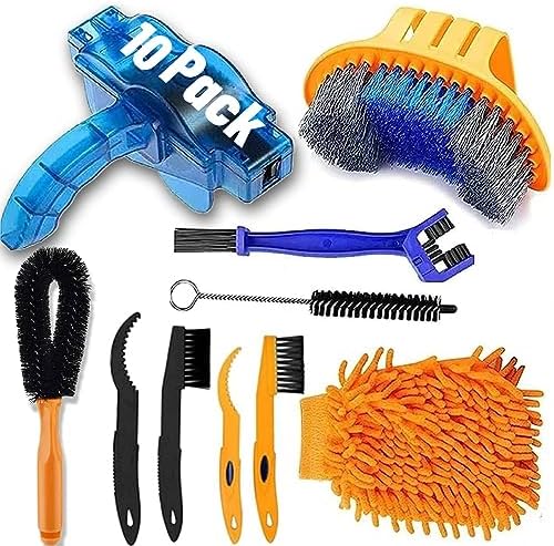 10pcs Bike Cleaning Kit, Bicycle Clean Brush Tool Including Chain Cleaner for Cycling,Bike Chain Cleaner Brush Suitable fo Mountain/Dirt/MT/Road/BMX Bike