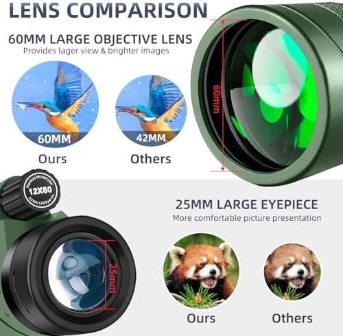 12x60 Powerful Monocular for Adults High Powered, 2026 New Version, Smartphone Adapter Tripod Plus Portable Bag, Larger Vision Monoculars with BAK4 Prism & FMC Lens, for Bird Watching Hiking