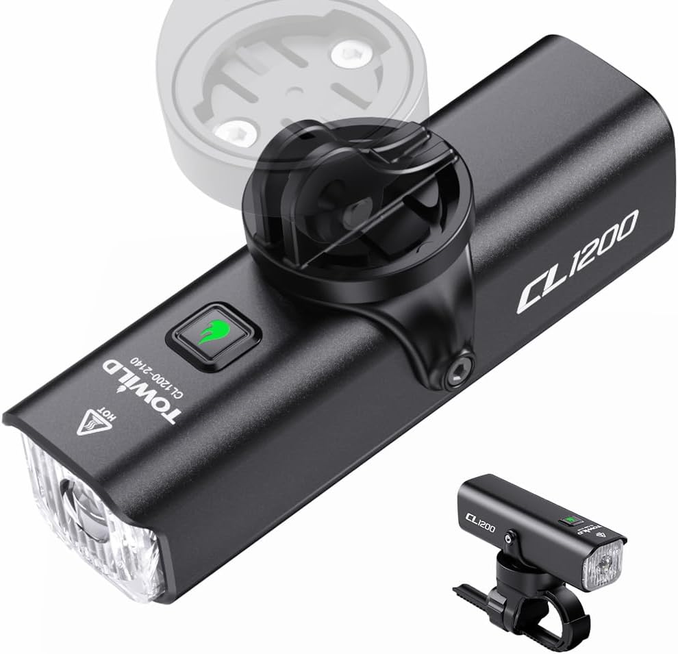 TOWILD CL1200 Bike Lights for Night Riding,Compatible with Garmin/GoPro Mount,1200 Lumen Bike Headlight,5000mAh Rechargeable Battery,Waterproof Bike Light for Commuter Cyclists