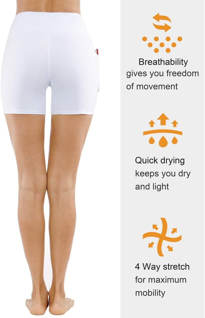 THE GYM PEOPLE High Waist Yoga Shorts for Women's Tummy Control Fitness Athletic Workout Running Shorts with Deep Pockets