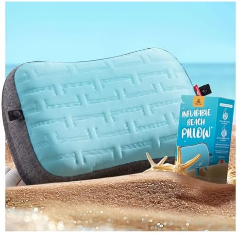 Hikenture Inflatable Beach Pillow with Built-in Sandbag, Removable Cover