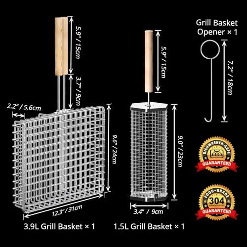 Grill Basket Set, BBQ Accessories, Outdoor Camping Cooking, Gifts for Men