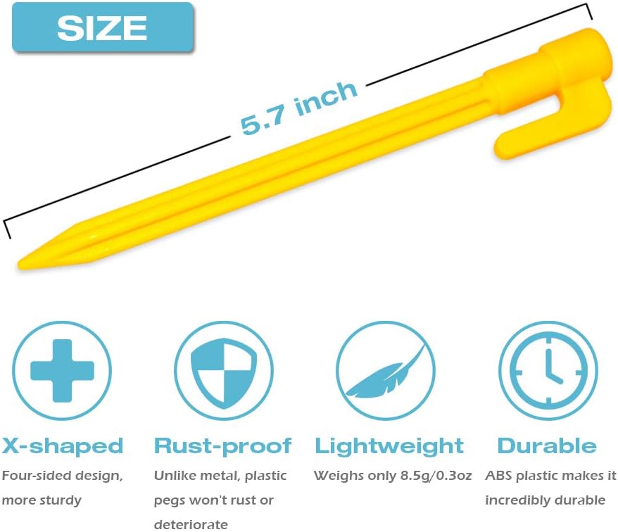 60 Pack Plastic Tent Pegs Garden Landscape Stakes 5.7 Inch for Anchoring Garden Netting, Camping Tents, Rain Tarps and Landscape Fabric Lawn Edging Yellow