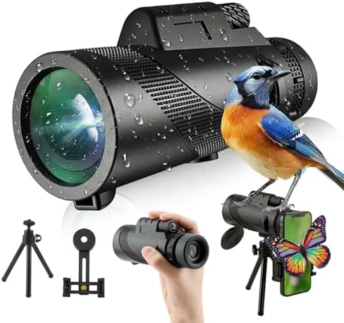 80x100 Monocular Telescope, BAK4, Waterproof, Phone Adapter, Hiking
