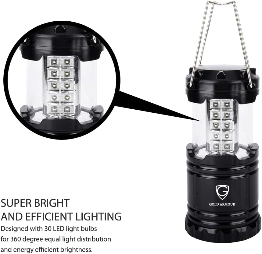 Gold Armour Camping Lanterns for Power Outages 4 Pack, Camping Essentials Lantern, Emergency Led Battery Operated Lights, Survival Kit and Gear for Hurricane (Multicolor)