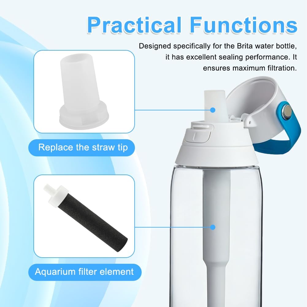 4-Pack Replacement Filters and Silicone Mouthpieces for Brita Water Bottles, Compatible with Hard Sided and Sport Bottles, Leak-Proof, Secure Seal, Easy Installation