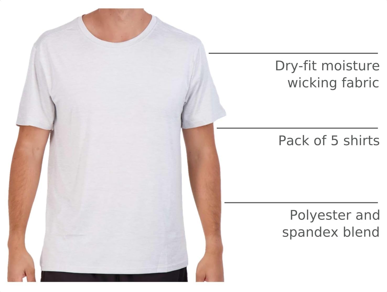 5 Pack Men's Dry Fit Workout T Shirts Crew Neck Athletic Gym Running Tees