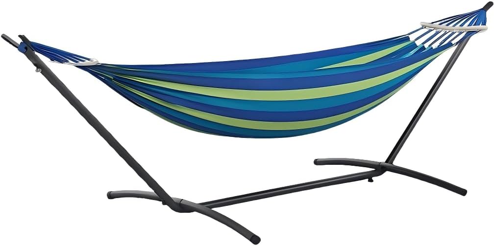 ANAGOO 2 Person Hammock with Stand, 500 lb Indoor Outdoor, Black White