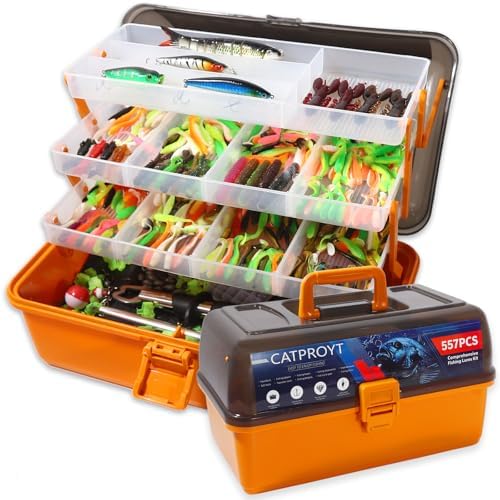 Waterproof 4-Tray Tackle Box with Tackle 557 Pcs Fishing Gear Kit