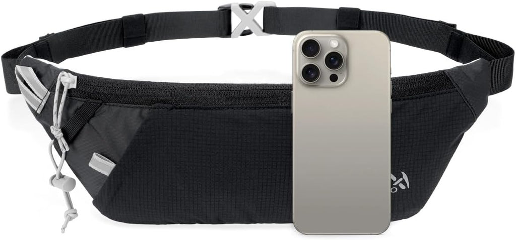 INOXTO Slim Running Belt Fanny Pack for Women and Men Sports Waist Bag Pack with 300ml Water Bottle for Running Walking Cycling Hiking Reflective Running Pouch Belt for All Phones (Black) (Black)