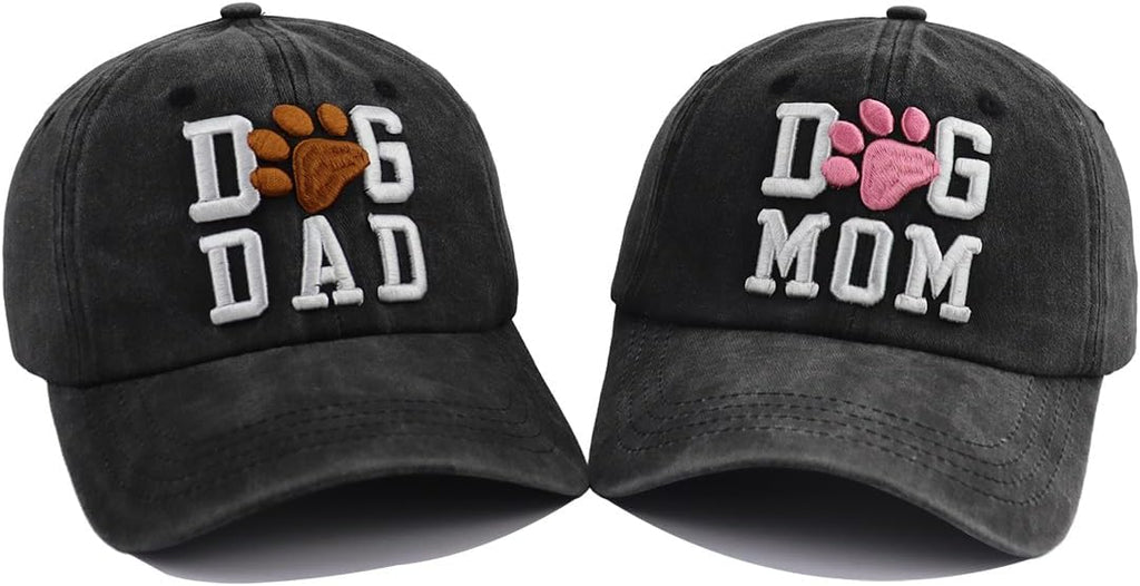 2 PCS Dog Mom & Dad Hat for Women & Men, Adjustable 3D Embroidered Dog Lover Baseball Cap